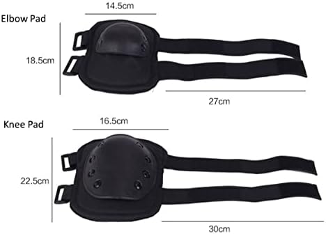 Military Tactical Knee Pad Elbow Pad Set Airsoft Knee Elbow Protective Pads Combat Paintball Skate Outdoor Sports Safety Guard Gear (Black-Set of 4, M-for Adult)