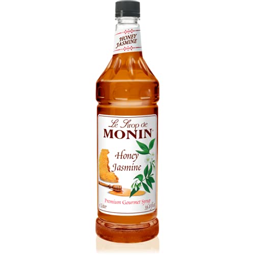 Monin - Honey Jasmine Syrup, Honey & Sweet Jasmine Flavored Syrup, Coffee Syrup, Natural Flavor Drink Mix, Simple Syrup for Coffee, Tea, Lemonade, Cocktails, & More, Gluten-Free, Clean Label (1 Liter)