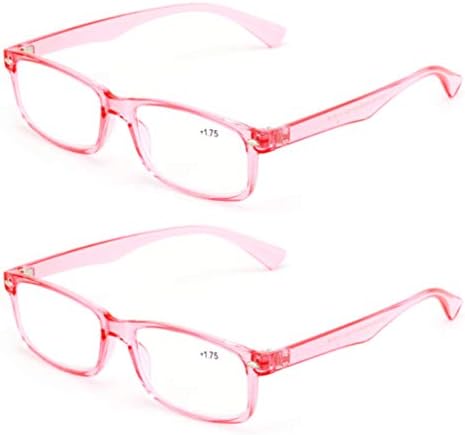 V.W.E. 2 Pairs Casual Rectangular Reading Glasses - Stylish Simple Readers Magnification Transparent Blue Red Clear