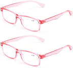 V.W.E. 2 Pairs Casual Rectangular Reading Glasses - Stylish Simple Readers Magnification Transparent Blue Red Clear