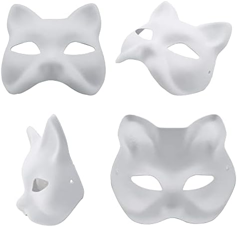 Fox Mask DIY Paintable Cosplay Accessories Mask for Party Masquerade Costume Halloween, Pack of 5