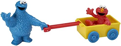DecoSet® Sesame Street® Let's Play Cake Topper, 2-Piece Birthday Cake Decoration with Cookie Monster and Elmo in a Free-Wheeling Wagon, Ready to Use, Food Safe