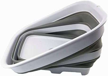 SAMMART 15L (3.9 Gallon) Collapsible Dishpan with Draining Plug - Foldable Washing Basin - Dish Washing Tub - Washing Up Bowl - Space Saving Kitchen Storage Tray (1, White/Grey)