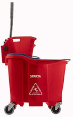 Carlisle FoodService Products Mop Bucket with Side-Press Wringer & Soiled Water Insert for Floor Cleaning, Restaurants, Office, And Janitorial Use, Polypropylene, 35 Quarts, Red