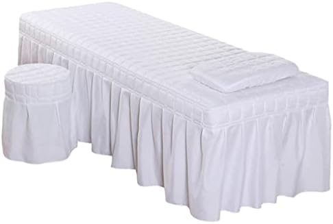 Massage Hotel Table Bed Skirt Valance Sheet with Breath Hole Pillow Case Stool Cover for Beauty Salon, White