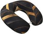Black Gold Marble Memory Foam Travel Pillow, Soft U-Shaped Neck Support with Washable Cover and Adjustable Snap for Travel & Rest