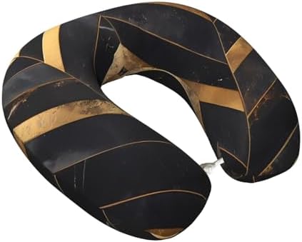 Black Gold Marble Memory Foam Travel Pillow, Soft U-Shaped Neck Support with Washable Cover and Adjustable Snap for Travel & Rest