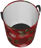 1pc Collapsible Laundry Hamper, Christmas Plaid Holly, 38l Versatile Organizer Basket With Handles, 13.8×16.5inch Storage Bin For Elegant Home Decor, Dorm, Laundry Room, Bathroom, Gifts