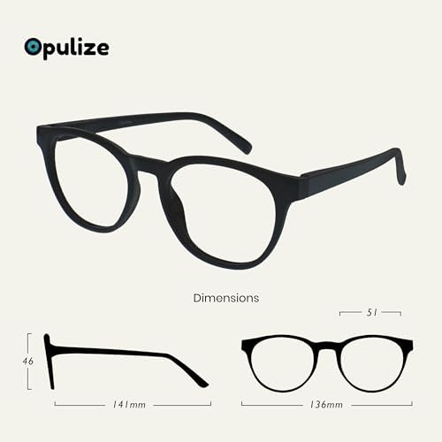 OPULIZE BLU Blue Light Blocking Reading Glasses for Women Men, Cool Round Frame with Anti-Glare Computer and Gaming Eyewear, UV and Eyestrain Protection, Black Green +2.50 (Pack of 2)