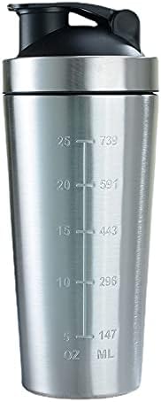 25-Ounce Stainless Steel Protein Shaker with Mixing Ball Wire Whisk, 25oz Mixing Bottle with Stainless Steel Mixer Ball Wire Whisk and Filter, Protein Shaker Shake Blender Ball