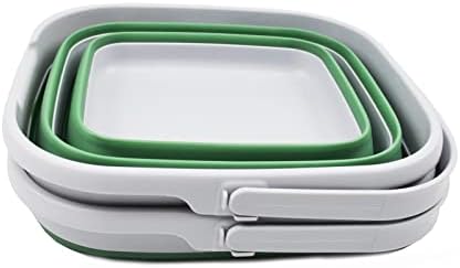 SAMMART 10L (2.6 Gallon) Collapsible Rectangular Handy Basket/Bucket (Grey/Dark Sea Green (Set of 2))