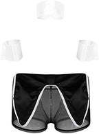 Alvivi Men's 4Pcs Waiter Tuxedo Lingerie Set Bowtie Collar Mesh Boxer Briefs with Cuffs Underwear