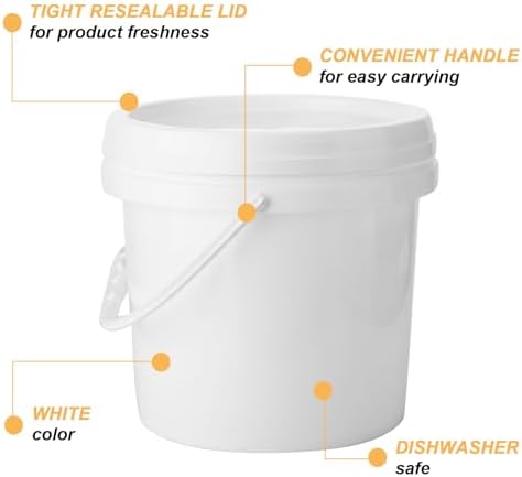 Gerrii 10 Pack White Plastic Bucket with Handle and Lid Food Storage Bucket Containers All Purpose Pail for Multipurpose Paint Water Art Crafts Projects Garage Organization (White,1 Gallon)