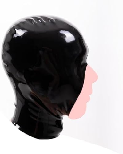 LEIMI Latex Hood Men's Rubber Full Face Party Mask with Nose and Jaw Open Latex Mask 0.4mm