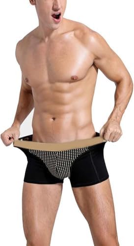 3pcs Men's Magnetic Therapy Boxer Shorts, Enlargement Underwear for Improving Male Power (Black,Large)