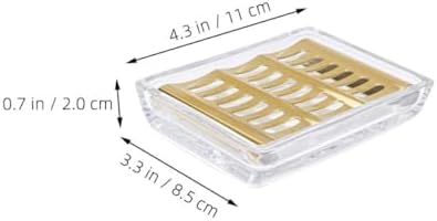 Cabilock Glass Soap Dish with Gold Stainless Steel Drain Tray, Bathroom Soap Saver and Sponge Holder for Shower, Kitchen Sink Counter Vanity Use
