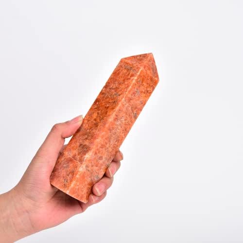 JIC Gem Rare Sunstone Quartz Crystals Obelisk Tower Natural Gemstone Tower Wand Healing Crystals Chakra Tower Decor Meditation Reiki 1-1.3 Lbs