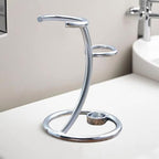 Metal Razor Stand Holder Grooming Accessory Double Head Art Shaving Brush Stand Mustache Care Tool Men Beard Brush Stand Father's Day(Silver)
