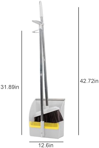 42.7'' Broom with Dustpan Combo Set, House Warming Gifts New Home, Dust pan and Broom Set, Long Handle Broom with Stand Up Dustpan Combo Set for Office Home Kitchen Lobby Floor Use (Khaki)