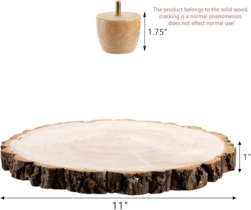 Frcctre 11 Inch Wood Cake Stand, Round Wooden Cupcake Pedestal, Paulownia Woods Slice with Legs, Rustic Cake Holder Wooden Serving Tray Serving Board Display Wood Plant Stand