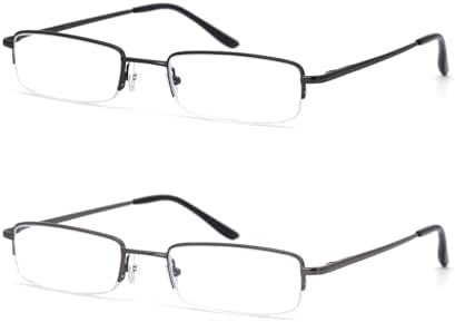 HIGHLIKE 2 or 3 -Pack Blue Light Blocking Reading Glasses with Hard Cases, Semi Frame Spring Hinge Readers Glasses