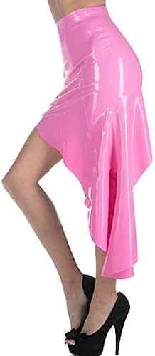 Metallic Pink Sexy Latex Skirts with Irregularly Shaped Without Zipper Rubber Bottoms,Custom Color,X-Small