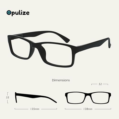 OPULIZE PEP Classic Reading Glasses for Women Men, Scratch Resistant Rectangular Frame with Spring Hinges, Black, +2 (Pack of 6)