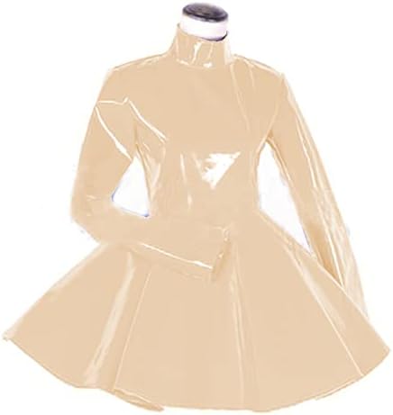 Long Sleeve Women Dress Turtleneck Dress for Women PVC Leather Elegant Party Dress Dress Plus Size Bridesmaid Dress,Apricot,XL