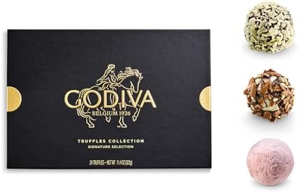 Godiva Signature Truffle Gift Box, Belgian Dark and Milk Chocolates with Ganache Center, Gourmet Gift for Birthdays, Holidays, Kosher, 24 Pc