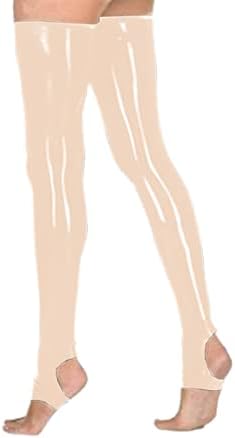 Lingerie PVC Stocking Open Toe Foot Stockings Faux Leather High Tube Dance Socks Thigh Highs Stock,Apricot,7XL