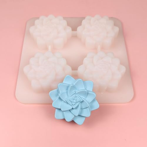 2 Pcs 4 Cavity Succulent Plants Flower Silicone Molds,4 Cavities Flower Silicone Soap Molds for Handmade Soap Bath Bombs Candle Cake Decorating Candy Pudding Mousse Birthday Party Moulds