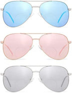 3 Pack Bifocal Reading Sunglasses for Women Men, Aviator Sun Readers Glasses Mirrored Shades UV400 +2.50