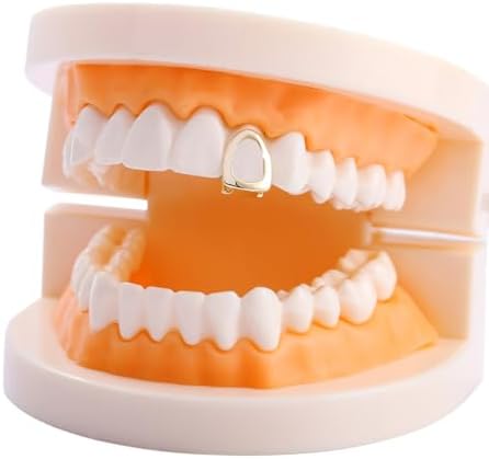 4Pcs 14K Gold Plated Teeth Grillz Open Face Single Tooth Caps Top or Bottom Teeth Grills for Your Teeth Grillz for Men Women Hip Hop Rapper Costume