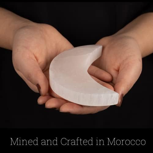 Selenite Charging Plate – 4" Moon Selenite Crystal – Mined and Crafted in Morocco – Ideal for Cleansing and Recharging Crystals and Healing Stones – Protection Crystals – Spiritual Gifts and Decor