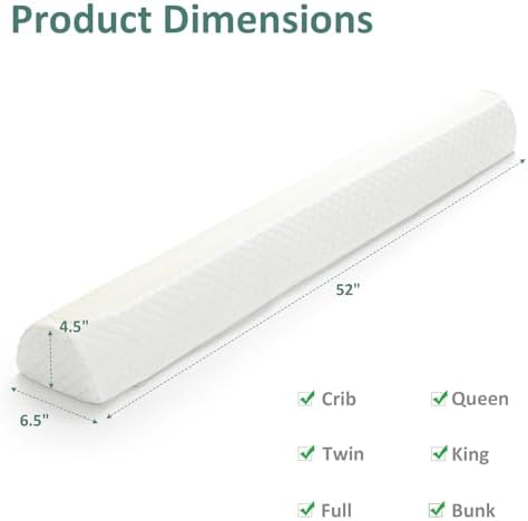 Shinnwa Bed Bumpers for Toddlers (2-Pack) Memory Foam Rail & Adults, Safety Guard Queen, King, Full Bed, Sleep Long Pillow Pads with Non-Slip Bottom Machine Washable Cover