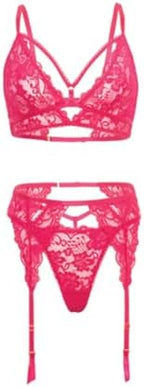 Oh La La Cheri Aphrodite Lace Keyhole Bralette w/Garters & G-String - Raspberry S/M