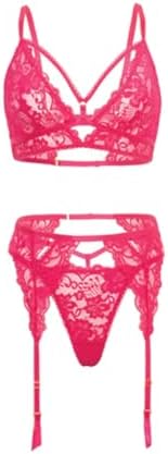 Oh La La Cheri Aphrodite Lace Keyhole Bralette w/Garters & G-String - Raspberry S/M