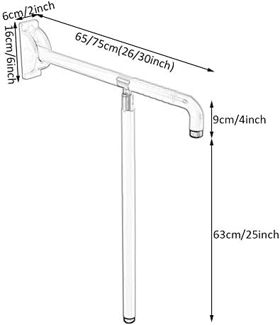 Folding Wall to Floor Toilet Grab Rail, Elderly Bathroom Safety Handrail with Non-Slip Grip, Yellow/White, Maximum Load-Bearing 200kg/441lb (65cm/26inch,75cm/30inch)