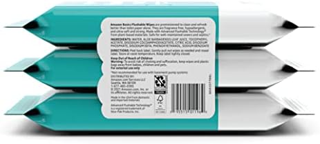 Amazon Basics Adult Wet Wipes Flushable formulated without Fragrance, 126 Count (3 Packs of 42) Packaging May Vary