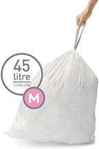 simplehuman Code M 60 Count, Dispenser Pack Custom Fit Liners, Drawstring Trash Bags, 45 Liter / 11.9 Gallon, White
