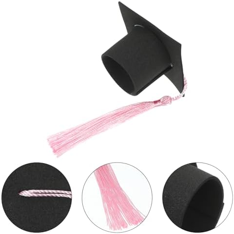 Cabilock 10pcs Mini Graduation Cap for Cake - Paper Grad Cap Cupcake Topper with Tassel Ornament, Graduation Congrats Party Supplies (Pink)