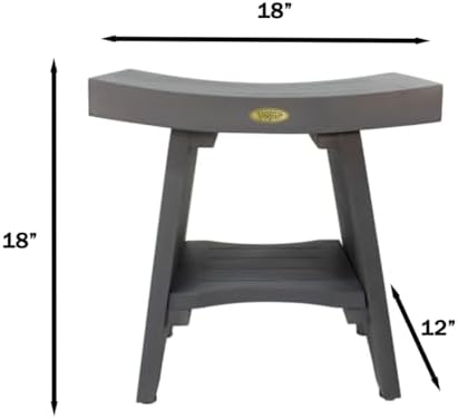CoastalVogue 18 Inch Lunar Gray Serenityy Waterproof Teak Wood Shower Bench Stool Seat Chair for Inside Shower Provides Safety, Storage, and Organization for Bathroom Accessories