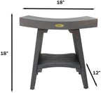 CoastalVogue 18 Inch Lunar Gray Serenityy Waterproof Teak Wood Shower Bench Stool Seat Chair for Inside Shower Provides Safety, Storage, and Organization for Bathroom Accessories