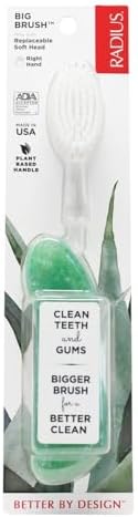 Radius Toothbrush Big Brush with Replaceable Head, Right Hand Soft Soda Pop Eco-Grind, 1 Unit, BPA Free and ADA Accepted, Designed to Clean Teeth and Reduce The Risk of Gum Disease