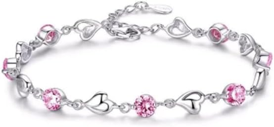 925 Sterling Silver Women's Heart Bracelet, Simple Adjustable Blue Cubic Zirconia Clear Chain Bracelet, Suitable As Jewelry For Birthdays And Anniversaries, Gifts For Festival