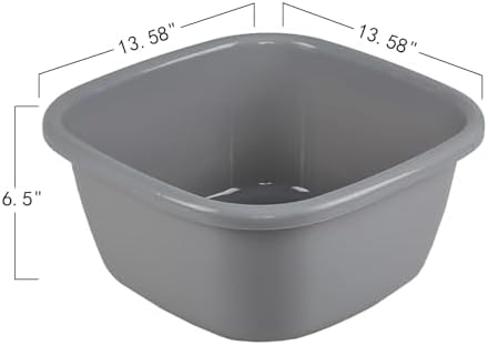 2-Pack 16 Quart Plastic Wash Basin, Square Dish Pan Tub, Grey