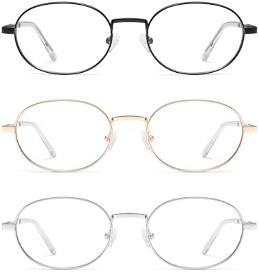 AMOMOMA Oval Round Reading Glasses for Women Cute Stylish Blue Light Blocking Readers Metal AM6210