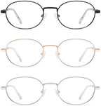 AMOMOMA Oval Round Reading Glasses for Women Cute Stylish Blue Light Blocking Readers Metal AM6210