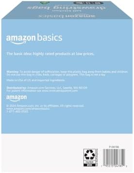 Amazon Basics 13 Gallon Tall Kitchen Drawstring Trash Bags, Clean Fresh Scent, 10% Post Consumer Recycled Material, 80 Count