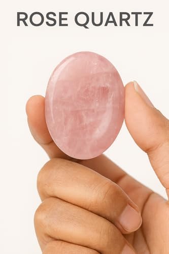 Rose Quartz Worry Stone – Natural Thumb Stone for Love, Anxiety Relief & Meditation | Pocket Palm Stone for Reiki, Crystal Healing, Stress Relief, Chakra Balancing & Spiritual Energy